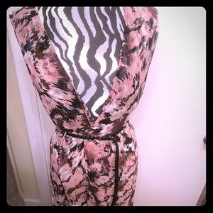 Long floral print cardigan with braided belt